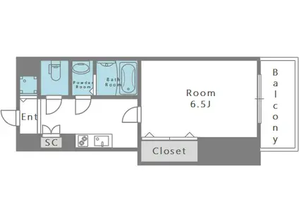 アパルト谷町(1K/4階)の間取り写真