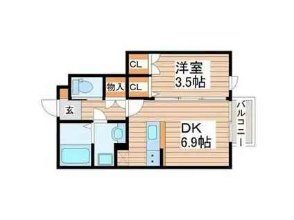 コンフォール萩野町I(1DK/1階)の間取り写真