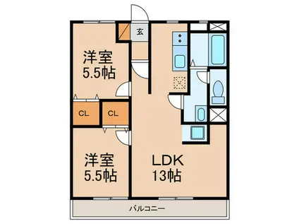 第6上野ビル(2LDK/1階)の間取り写真