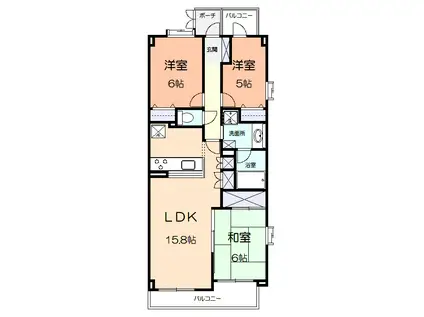 コスモ久地(3LDK/3階)の間取り写真