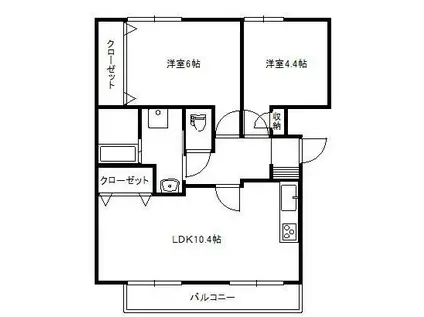 ハイツ葭井戸(2LDK/1階)の間取り写真