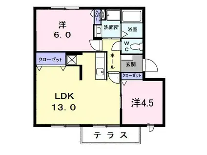 グリュークアネックスA(2LDK/1階)の間取り写真