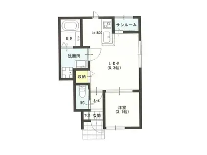 フルールハウスII(1LDK/1階)の間取り写真