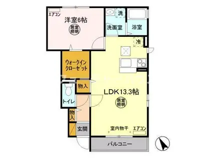 ゼルコーバB(1LDK/1階)の間取り写真