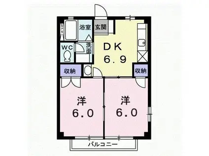 OCEAN HILLS(2DK/2階)の間取り写真