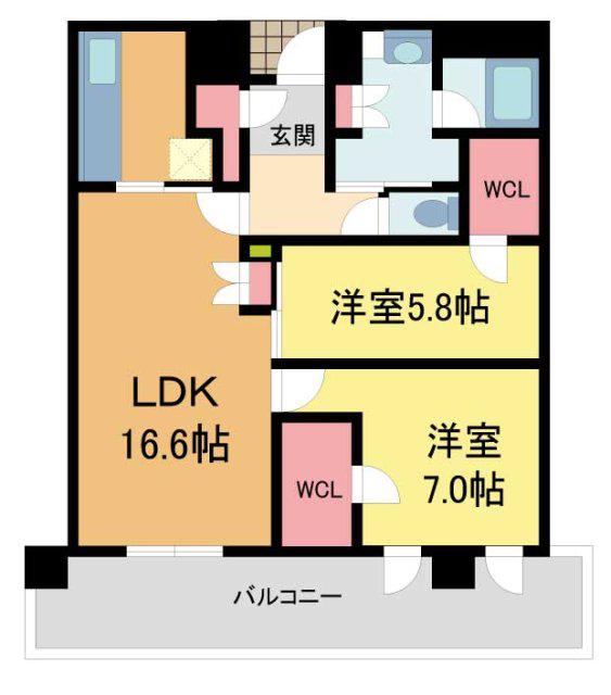 ジオタワー宝塚グランレジスTHE ノース(2LDK/7階)の間取り写真
