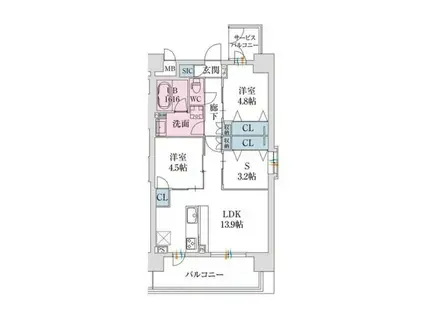 スプランディッド難波VII(2SLDK/2階)の間取り写真
