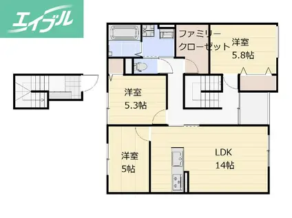 妹尾アパート(2LDK/2階)の間取り写真