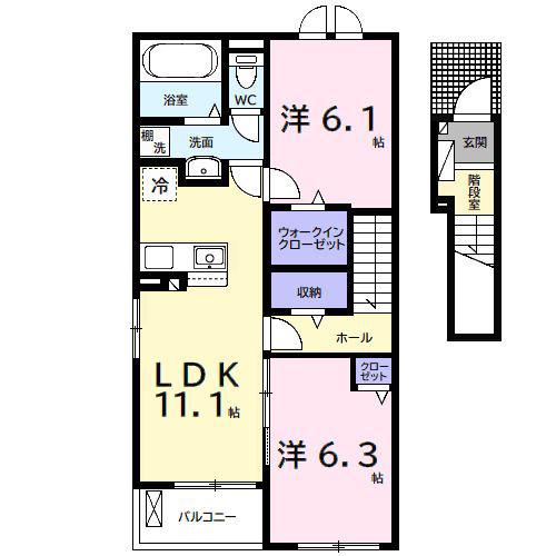 ウルルI(2LDK/2階)の間取り写真