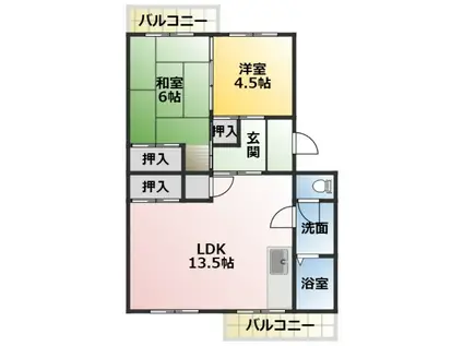 メゾン江坂(2LDK/2階)の間取り写真