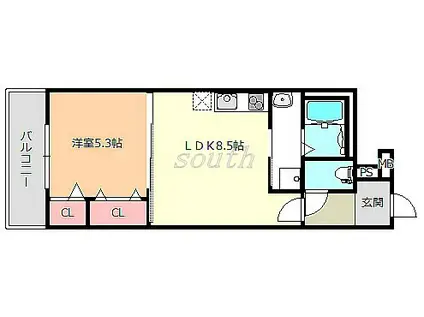 ミッドウエスト(1LDK/3階)の間取り写真