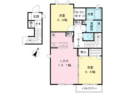 ラフィーネ聖蹟A(2LDK/2階)の間取り写真