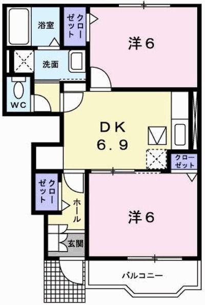 アウローラMA(2DK/1階)の間取り写真