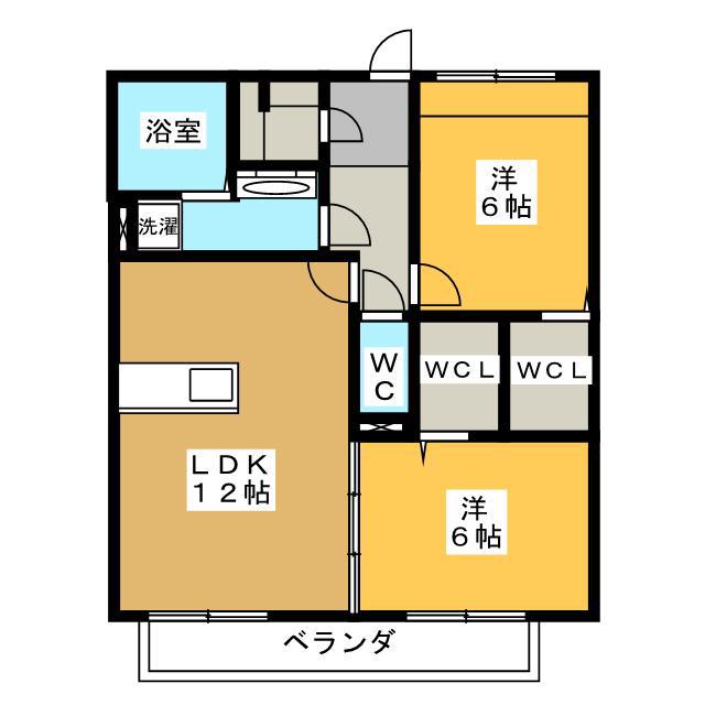 クレシア彩乃(2LDK/2階)の間取り写真