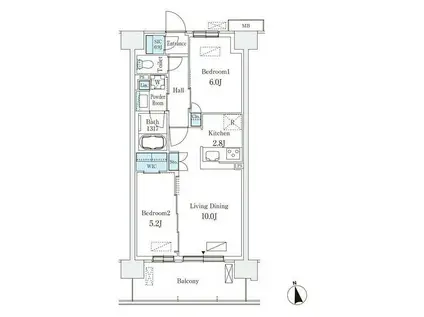 スカイグランデ津田沼(2LDK/2階)の間取り写真