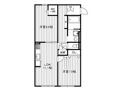 ティーリミテッド(2LDK/2階)の間取り写真