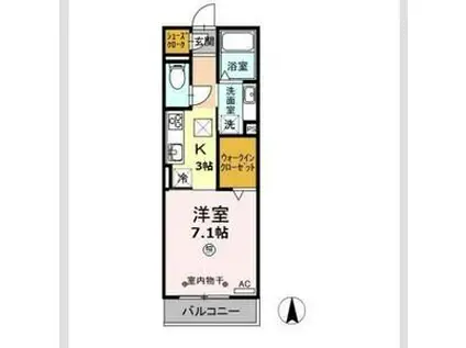 名鉄各務原線 各務原市役所前駅 徒歩3分 3階建 築6年(1K/1階)の間取り写真