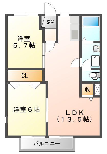 ポワソンボワールB(2LDK/2階)の間取り写真