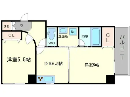 ゼウス難波CUBE(2DK/8階)の間取り写真