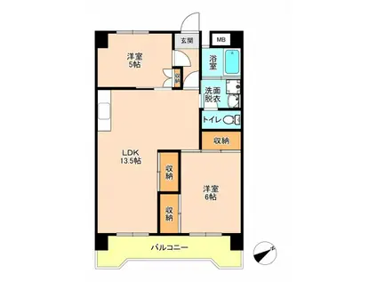 レジデンス観音(2LDK/4階)の間取り写真