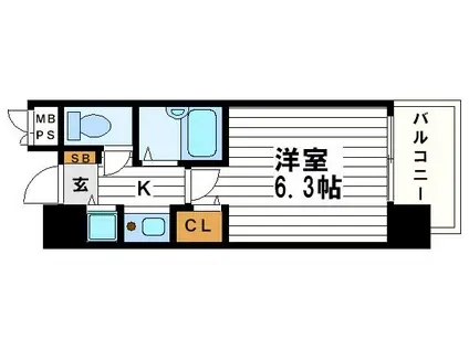 ディナスティ清水谷III(1K/5階)の間取り写真