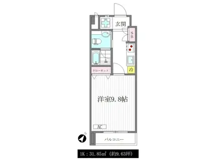 リードレジデンス成城学園前(1K/2階)の間取り写真