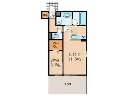 LAZO行橋(1LDK/1階)の間取り写真