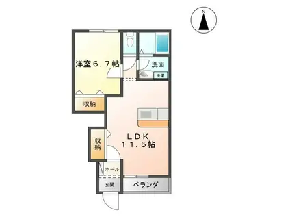 カーサフェンテ(1LDK/1階)の間取り写真