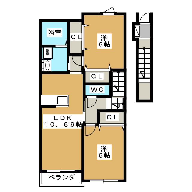 アルモニーメゾンII(2LDK/2階)の間取り写真