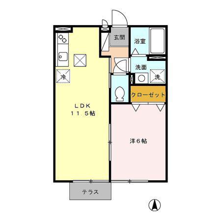 モナリエ長瀬(1LDK/1階)の間取り写真