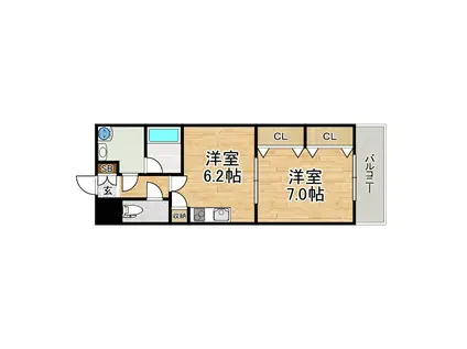 ULURU東向日(1DK/1階)の間取り写真