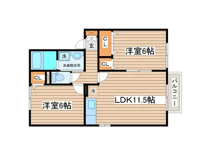 ディアコートC(2LDK/2階)の間取り写真