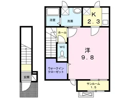 ルナIII(1K/2階)の間取り写真