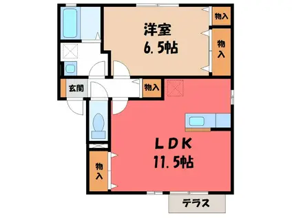 リビングタウン古河南E(1LDK/1階)の間取り写真