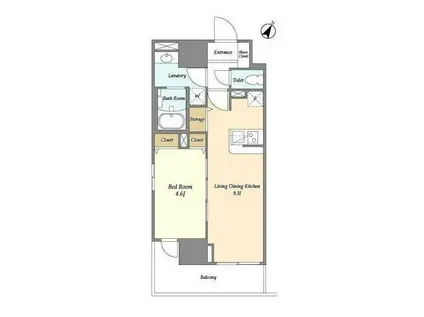 ラペルラ岩本町(1LDK/9階)の間取り写真