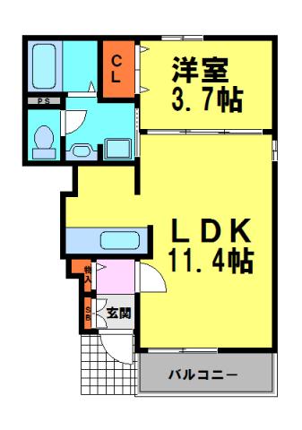 メゾンF-II(1LDK/1階)の間取り写真