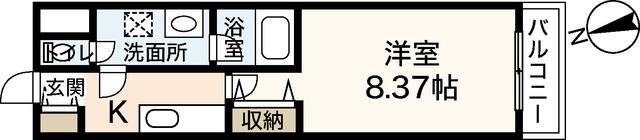 コスモ平和大通(1K/3階)の間取り写真