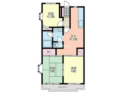 メルベーユかしわ台(3DK/1階)の間取り写真