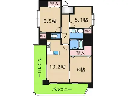 クリア・クレセント住之江(3LDK/10階)の間取り写真
