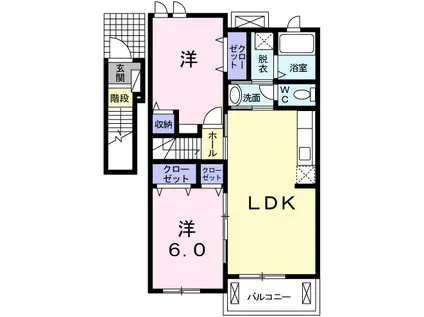 ディア・フリーデンC(2LDK/2階)の間取り写真