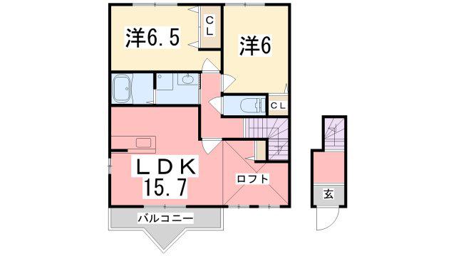 MAISON CLAIRE 1番館(2LDK/2階)の間取り写真