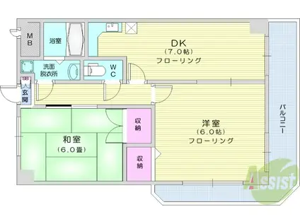 ロイヤルアルファード(2DK/2階)の間取り写真