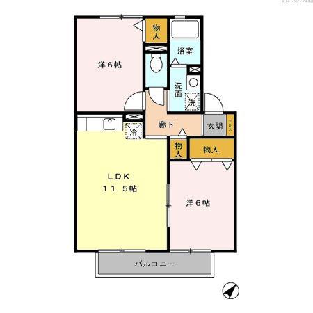 スリーズサン(2LDK/2階)の間取り写真