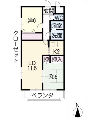 フィオーレ田中III(2LDK/2階)の間取り写真