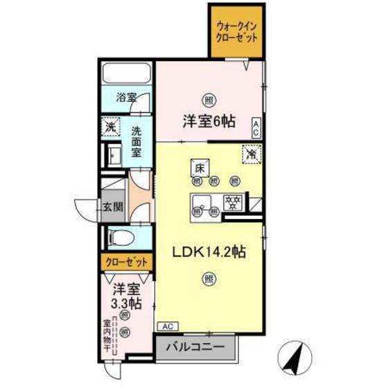D-AXIS旭 B棟(2LDK/1階)の間取り写真