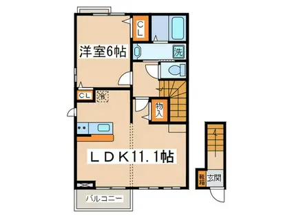 サンリットウエストB(1LDK/2階)の間取り写真