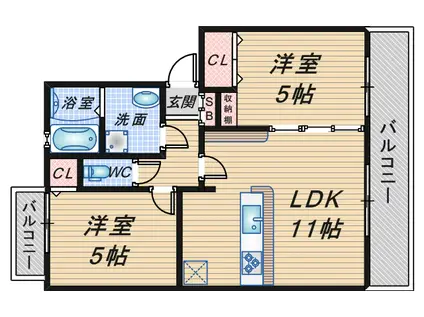 シャトー東豊中(2LDK/1階)の間取り写真