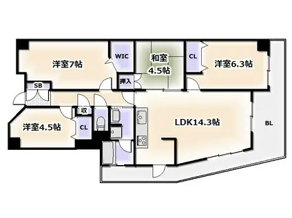 カスタリア阿倍野(4LDK/6階)の間取り写真