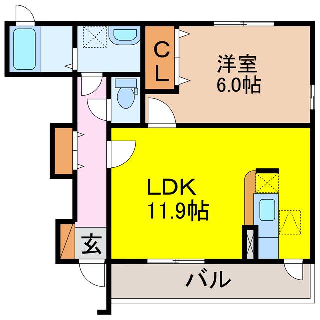 ウィンドバレーA(1LDK/1階)の間取り写真