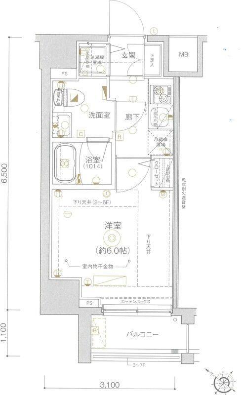 LEA横濱アヴニール(1K/2階)の間取り写真